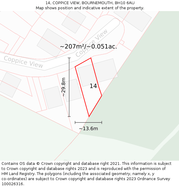 14, COPPICE VIEW, BOURNEMOUTH, BH10 6AU: Plot and title map