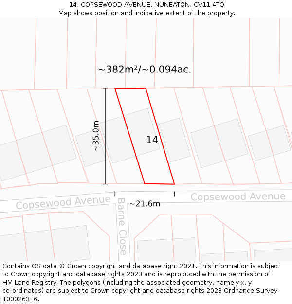 14, COPSEWOOD AVENUE, NUNEATON, CV11 4TQ: Plot and title map