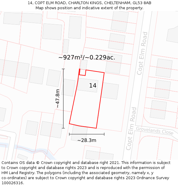 14, COPT ELM ROAD, CHARLTON KINGS, CHELTENHAM, GL53 8AB: Plot and title map