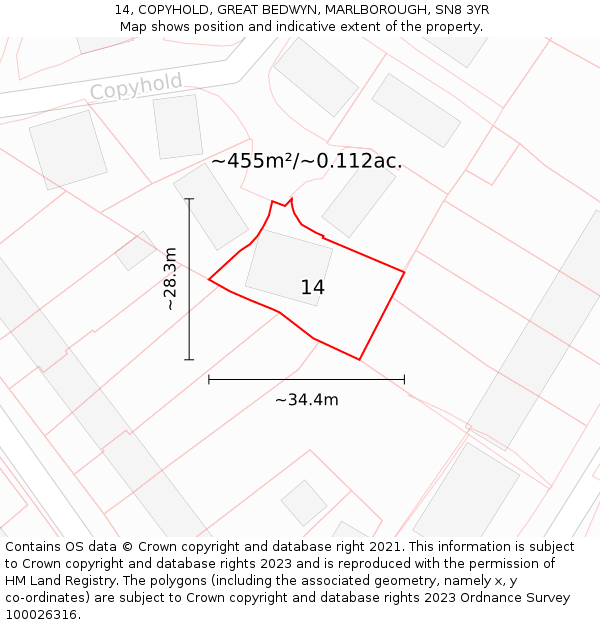 14, COPYHOLD, GREAT BEDWYN, MARLBOROUGH, SN8 3YR: Plot and title map