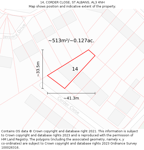 14, CORDER CLOSE, ST ALBANS, AL3 4NH: Plot and title map