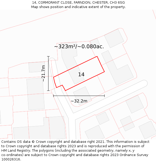 14, CORMORANT CLOSE, FARNDON, CHESTER, CH3 6SG: Plot and title map