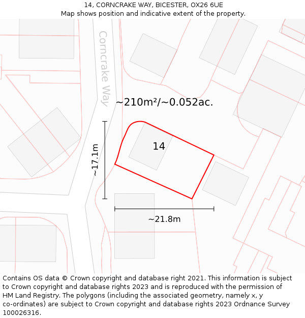 14, CORNCRAKE WAY, BICESTER, OX26 6UE: Plot and title map