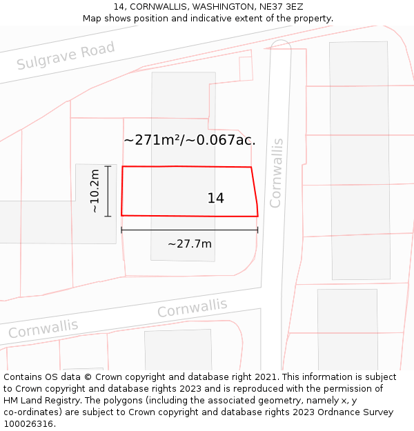 14, CORNWALLIS, WASHINGTON, NE37 3EZ: Plot and title map