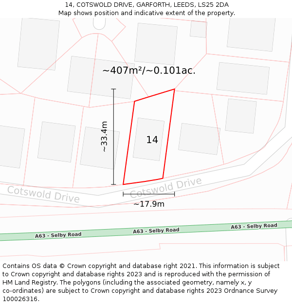 14, COTSWOLD DRIVE, GARFORTH, LEEDS, LS25 2DA: Plot and title map
