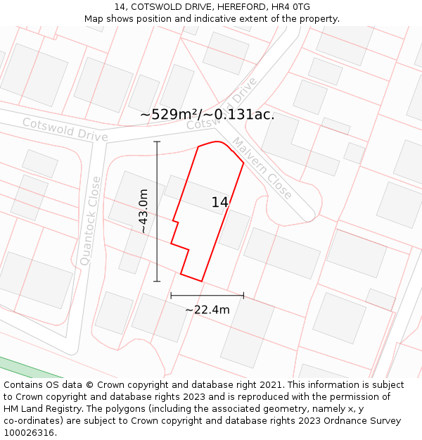 14, COTSWOLD DRIVE, HEREFORD, HR4 0TG: Plot and title map