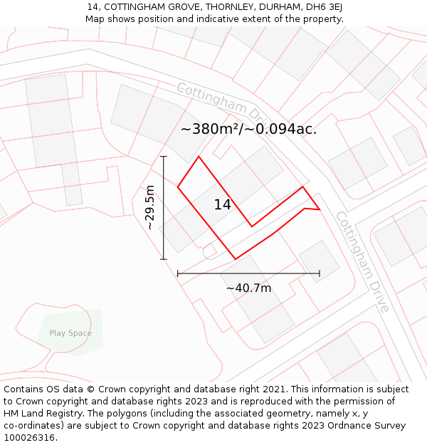 14, COTTINGHAM GROVE, THORNLEY, DURHAM, DH6 3EJ: Plot and title map