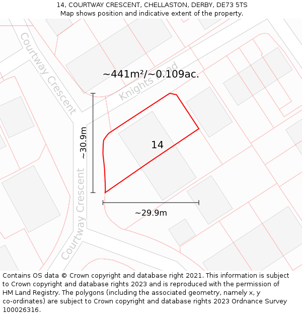 14, COURTWAY CRESCENT, CHELLASTON, DERBY, DE73 5TS: Plot and title map