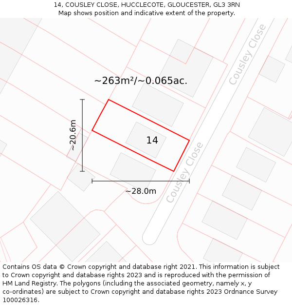 14, COUSLEY CLOSE, HUCCLECOTE, GLOUCESTER, GL3 3RN: Plot and title map