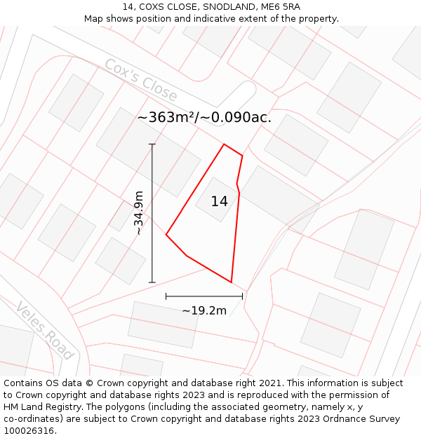14, COXS CLOSE, SNODLAND, ME6 5RA: Plot and title map