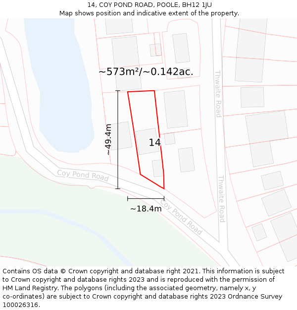 14, COY POND ROAD, POOLE, BH12 1JU: Plot and title map