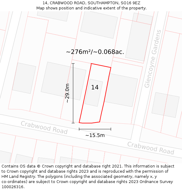 14, CRABWOOD ROAD, SOUTHAMPTON, SO16 9EZ: Plot and title map