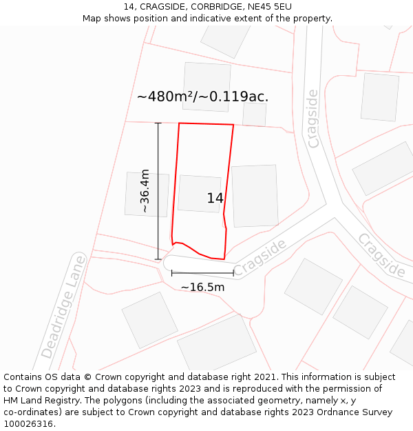 14, CRAGSIDE, CORBRIDGE, NE45 5EU: Plot and title map