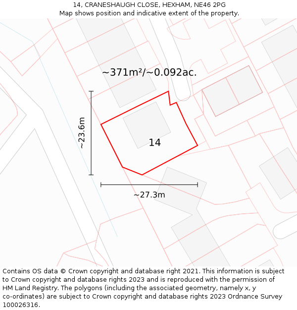 14, CRANESHAUGH CLOSE, HEXHAM, NE46 2PG: Plot and title map