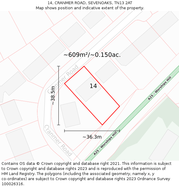 14, CRANMER ROAD, SEVENOAKS, TN13 2AT: Plot and title map