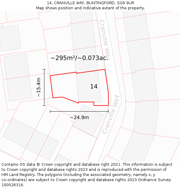14, CRANVILLE WAY, BUNTINGFORD, SG9 9UR: Plot and title map