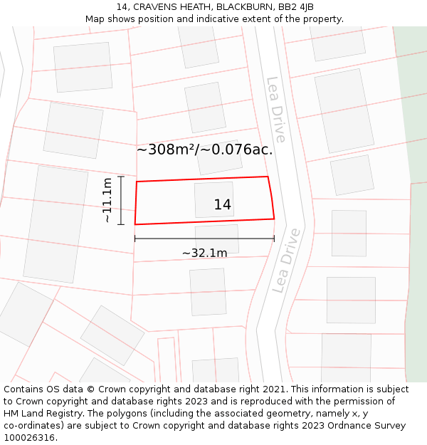 14, CRAVENS HEATH, BLACKBURN, BB2 4JB: Plot and title map