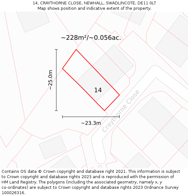 14, CRAYTHORNE CLOSE, NEWHALL, SWADLINCOTE, DE11 0LT: Plot and title map