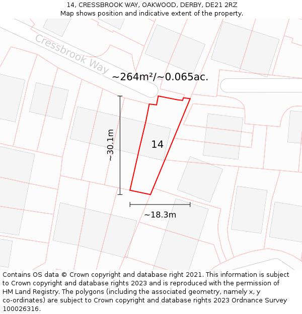 14, CRESSBROOK WAY, OAKWOOD, DERBY, DE21 2RZ: Plot and title map