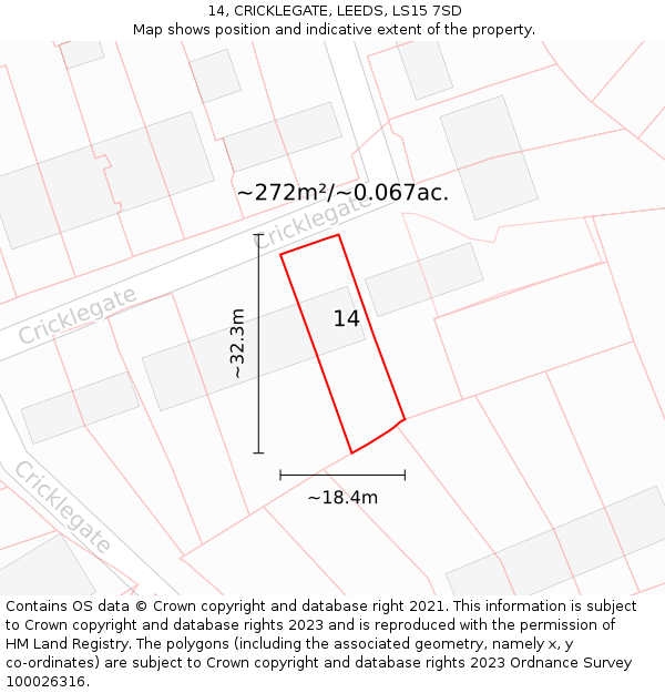 14, CRICKLEGATE, LEEDS, LS15 7SD: Plot and title map