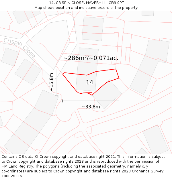 14, CRISPIN CLOSE, HAVERHILL, CB9 9PT: Plot and title map