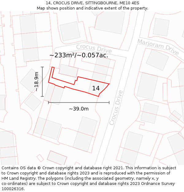 14, CROCUS DRIVE, SITTINGBOURNE, ME10 4ES: Plot and title map