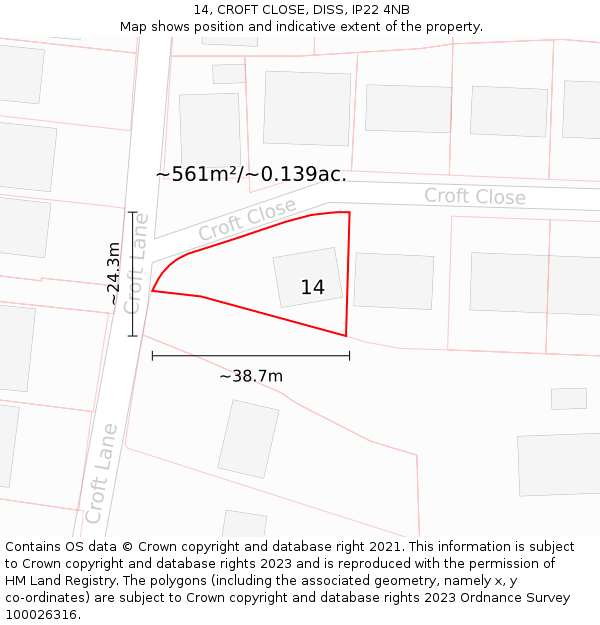 14, CROFT CLOSE, DISS, IP22 4NB: Plot and title map