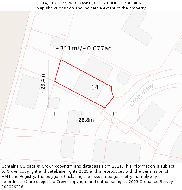 14, CROFT VIEW, CLOWNE, CHESTERFIELD, S43 4FS: Plot and title map