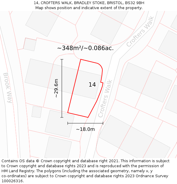 14, CROFTERS WALK, BRADLEY STOKE, BRISTOL, BS32 9BH: Plot and title map