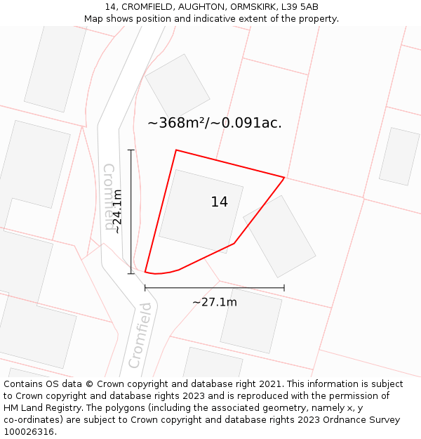 14, CROMFIELD, AUGHTON, ORMSKIRK, L39 5AB: Plot and title map