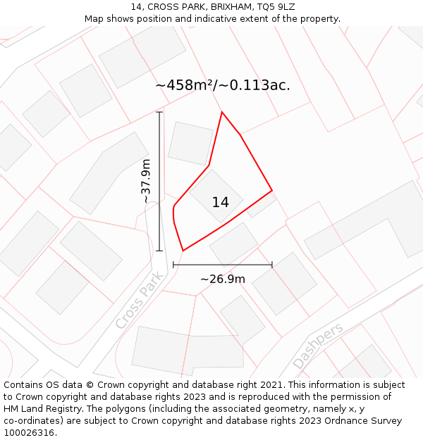 14, CROSS PARK, BRIXHAM, TQ5 9LZ: Plot and title map