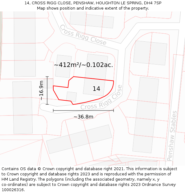 14, CROSS RIGG CLOSE, PENSHAW, HOUGHTON LE SPRING, DH4 7SP: Plot and title map