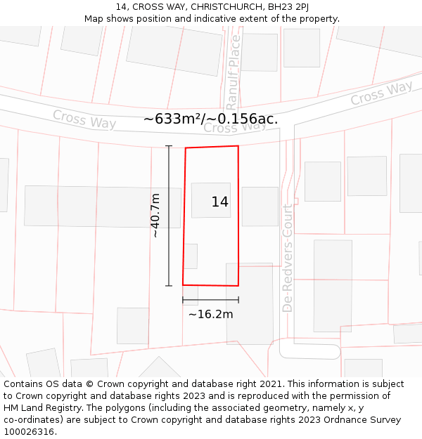 14, CROSS WAY, CHRISTCHURCH, BH23 2PJ: Plot and title map