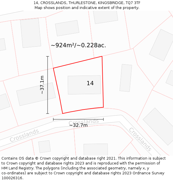 14, CROSSLANDS, THURLESTONE, KINGSBRIDGE, TQ7 3TF: Plot and title map