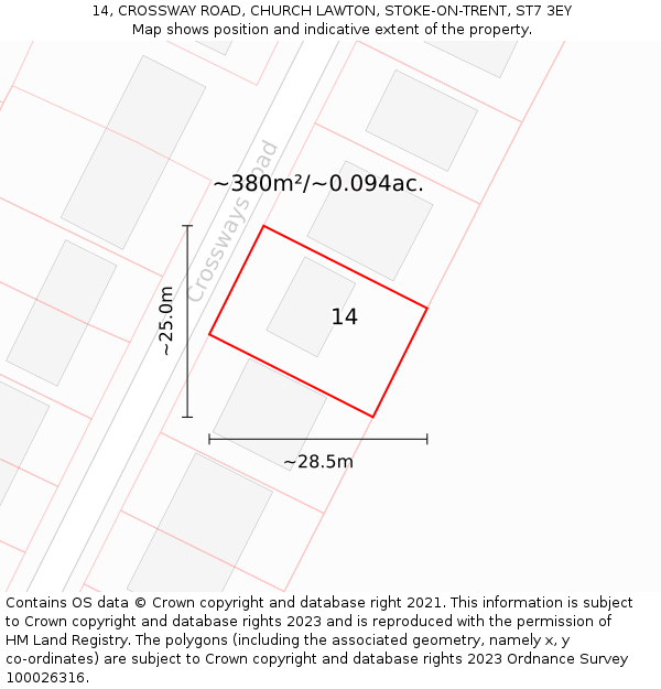 14, CROSSWAY ROAD, CHURCH LAWTON, STOKE-ON-TRENT, ST7 3EY: Plot and title map