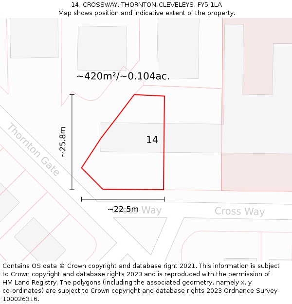 14, CROSSWAY, THORNTON-CLEVELEYS, FY5 1LA: Plot and title map