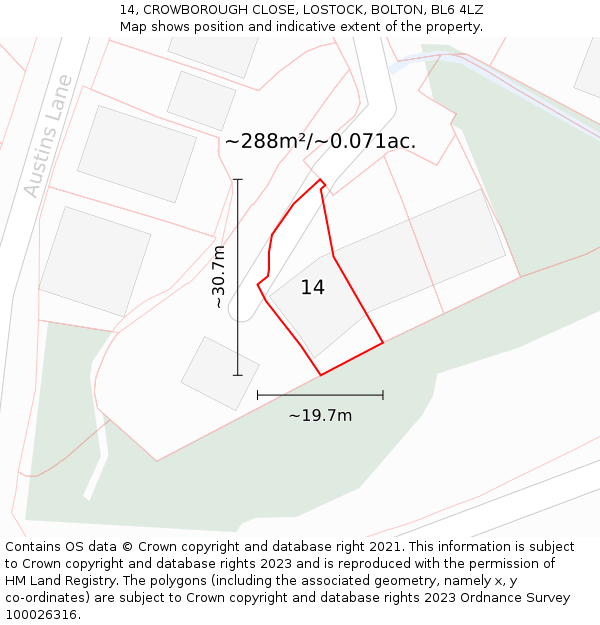 14, CROWBOROUGH CLOSE, LOSTOCK, BOLTON, BL6 4LZ: Plot and title map
