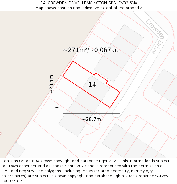 14, CROWDEN DRIVE, LEAMINGTON SPA, CV32 6NX: Plot and title map