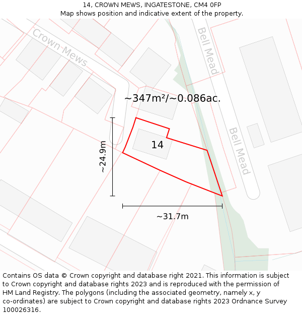 14, CROWN MEWS, INGATESTONE, CM4 0FP: Plot and title map