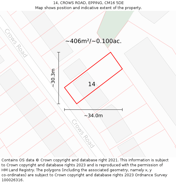 14, CROWS ROAD, EPPING, CM16 5DE: Plot and title map
