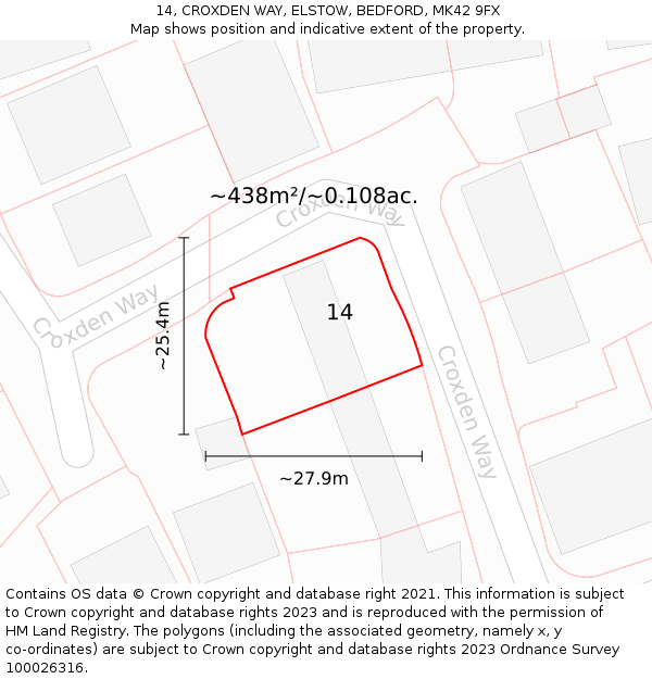 14, CROXDEN WAY, ELSTOW, BEDFORD, MK42 9FX: Plot and title map