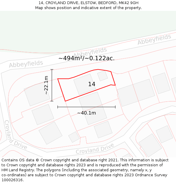 14, CROYLAND DRIVE, ELSTOW, BEDFORD, MK42 9GH: Plot and title map