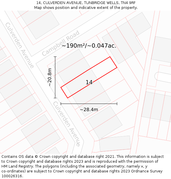 14, CULVERDEN AVENUE, TUNBRIDGE WELLS, TN4 9RF: Plot and title map