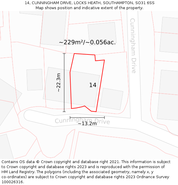 14, CUNNINGHAM DRIVE, LOCKS HEATH, SOUTHAMPTON, SO31 6SS: Plot and title map