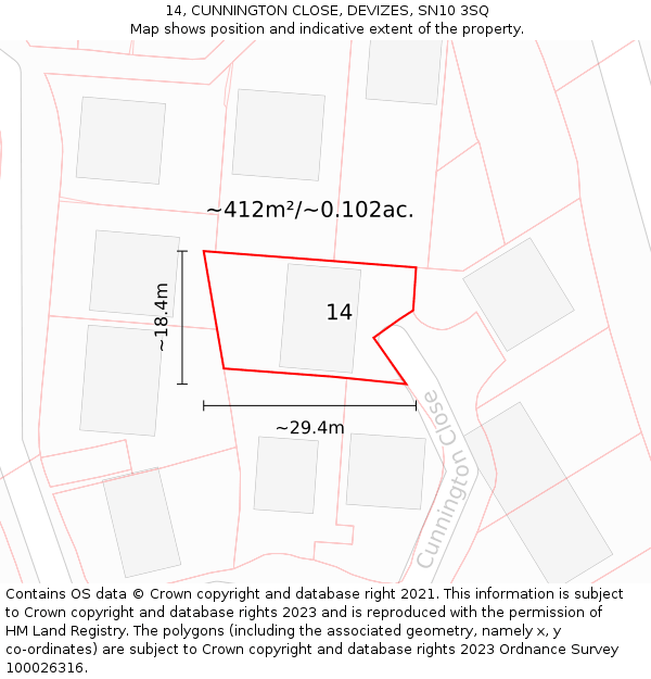 14, CUNNINGTON CLOSE, DEVIZES, SN10 3SQ: Plot and title map