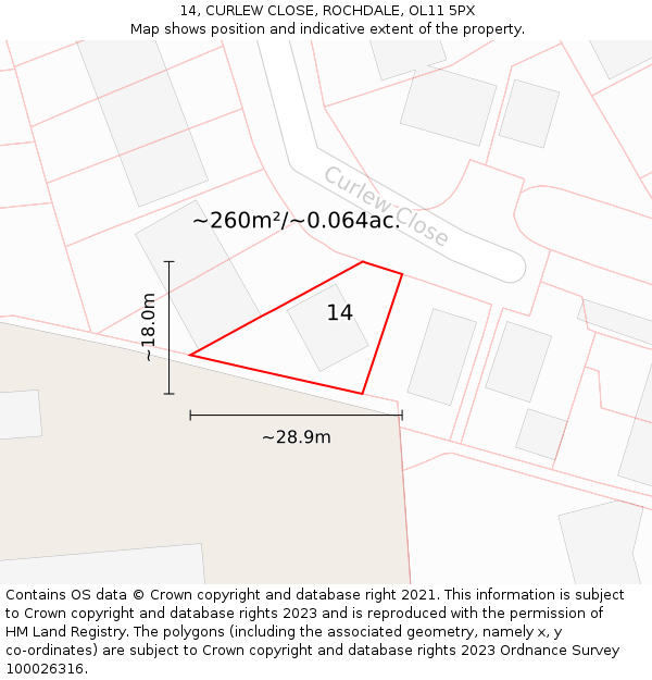14, CURLEW CLOSE, ROCHDALE, OL11 5PX: Plot and title map