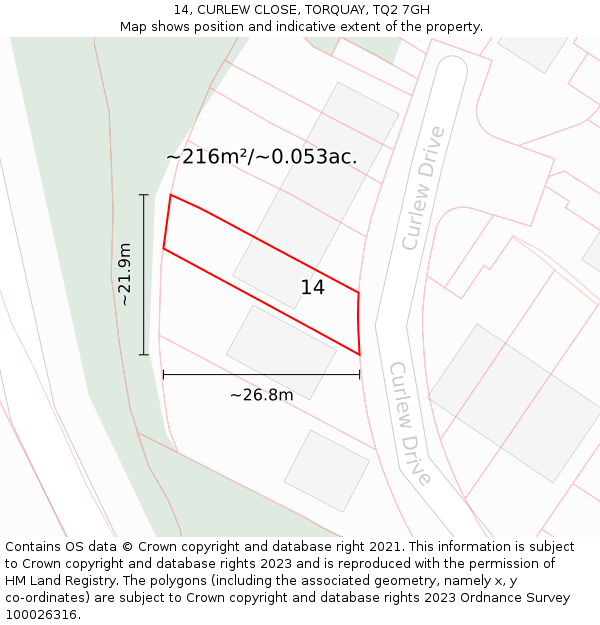 14, CURLEW CLOSE, TORQUAY, TQ2 7GH: Plot and title map