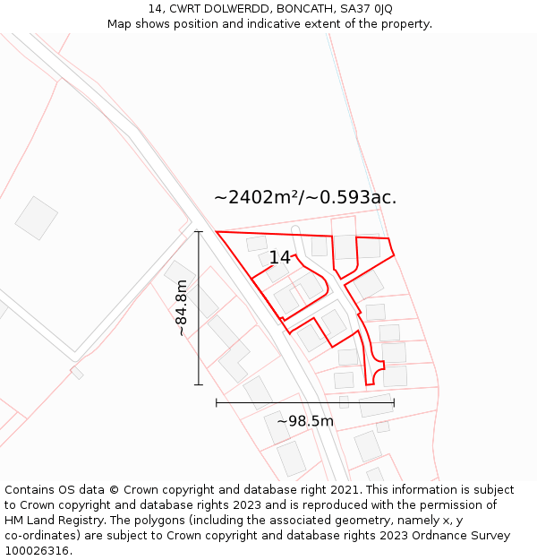 14, CWRT DOLWERDD, BONCATH, SA37 0JQ: Plot and title map