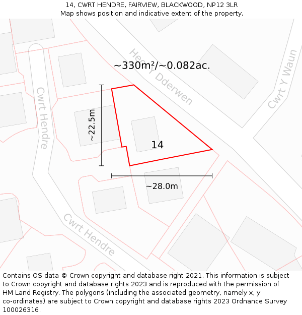 14, CWRT HENDRE, FAIRVIEW, BLACKWOOD, NP12 3LR: Plot and title map