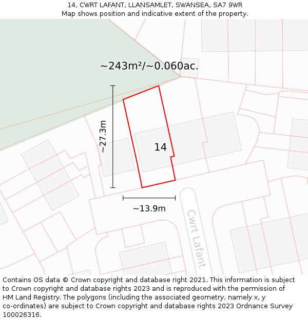14, CWRT LAFANT, LLANSAMLET, SWANSEA, SA7 9WR: Plot and title map